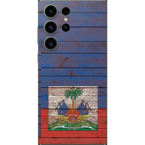 Haiti Flag Dark Wood Galaxy S24 Ultra Skin